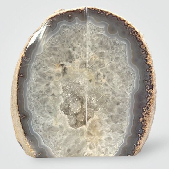 XL Crystal Bookends w/ Geode Center, Large Stone Bookends, Authentic Agate (FL) - Picture 5 of 15